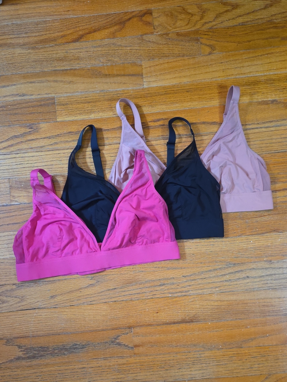 3 Parade Size L Bralettes Mauve, Black & Hot Pink